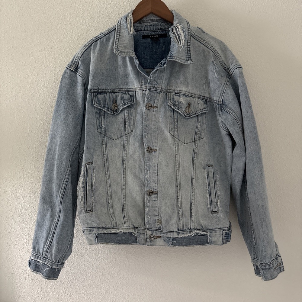 Ksubi Jacket Mens Blue Denim Distressed Ripped Thrashed Trucker Chillz Size M